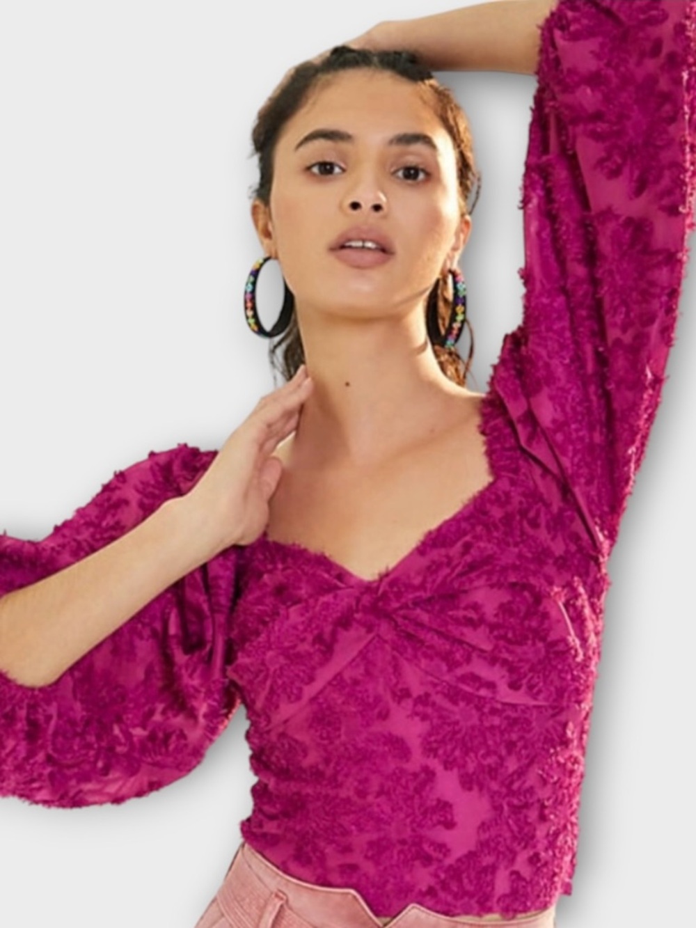 Anthropologie Hutch Kena Medley Puff Sleeve Crop Corset Blouse in Berry SZ S NWT